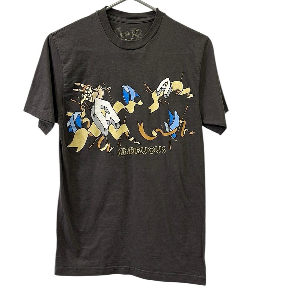 Ambiguous Cotton Slim Fit Gray Graphic Tee Imported Preshrunk Mens Small